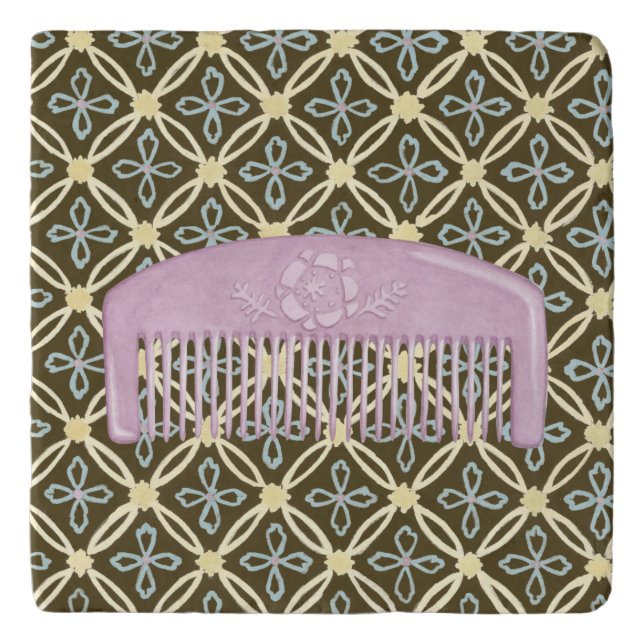 Lavender Comb on Chocolate Background Trivet (Front)