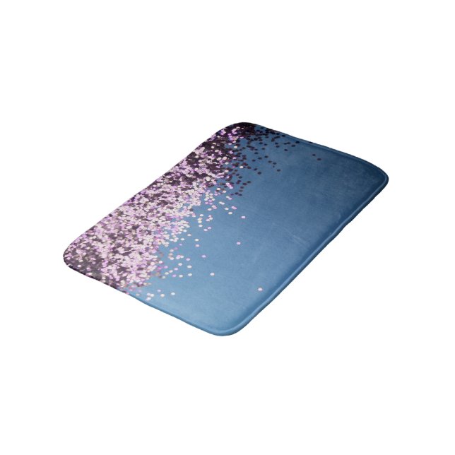Lavender confetti on blue bath mat (Angled)