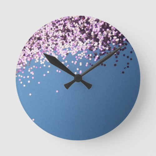 Lavender confetti on blue round clock