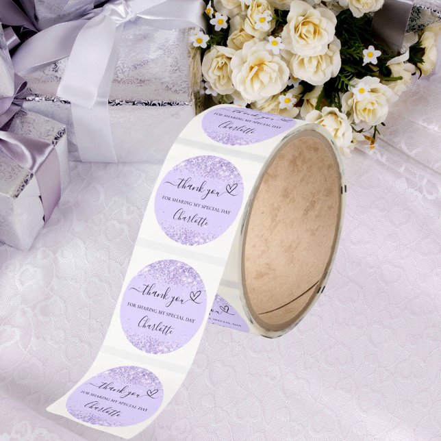 Lavender confetti thank you heart classic round sticker (Creator Uploaded)