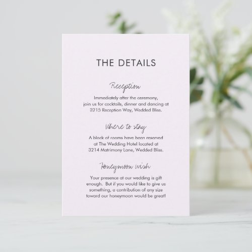 Lavender Contemporary Script Modern Wedding Enclosure Card