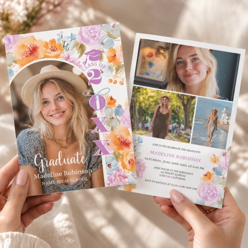 Lavender Coquette Bow Wildflower Graduation Photo Invitation