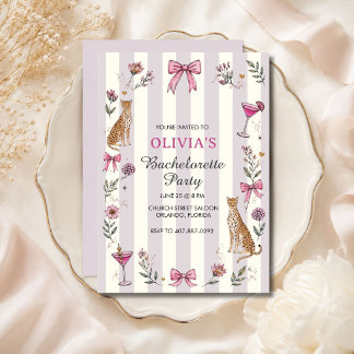 Lavender Coquette Cheetah Bachelorette Party Invitation