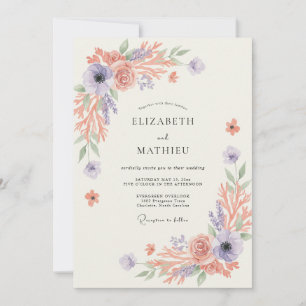 Lavender Coral Lush Spring Wedding Invitation