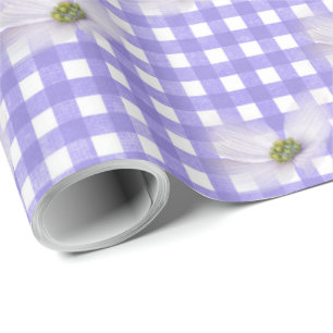 Lavender Cosmos Flowers On Gingham Wrapping Paper