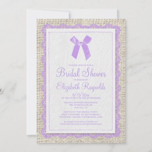 Lavender Country Burlap Bridal Shower Invitations
