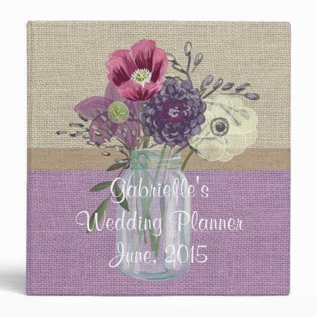 Lavender Country Burlap Floral Wedding Binder (Front)
