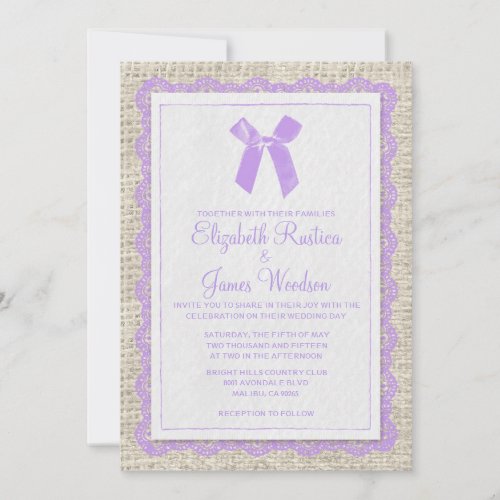 Lavender Country Burlap Wedding Invitations