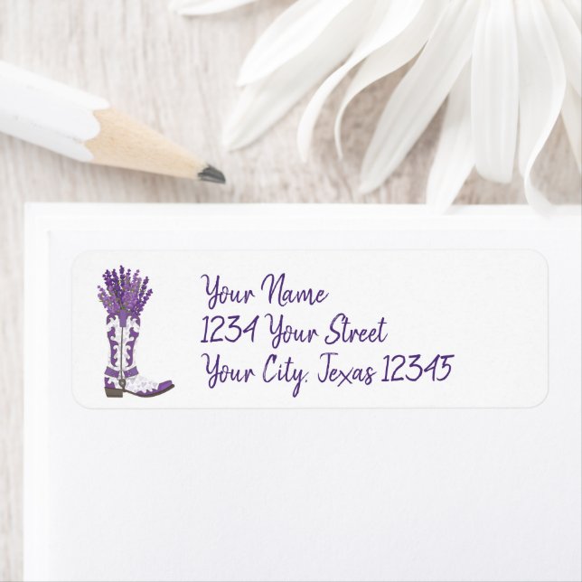 Lavender Cowboy Boot Return Address Label (Insitu)