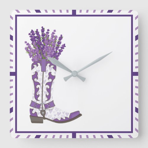 Lavender Cowboy Boot Square Wall Clock