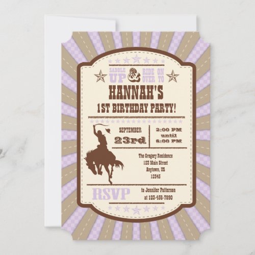 Lavender Cowboy Rodeo Birthday Party Invitation