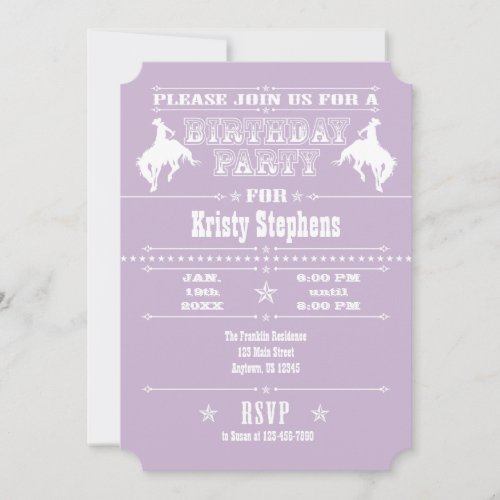 Lavender Cowboy Rodeo Birthday Party Invitation