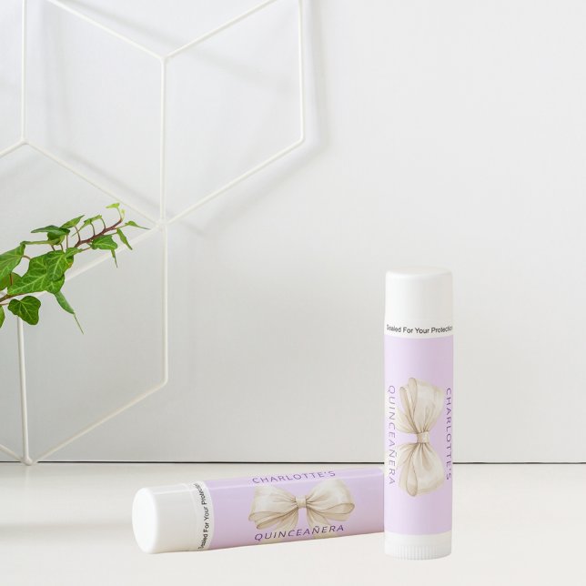 Lavender cream beige bow Quinceanera Lip Balm (Creator Uploaded)