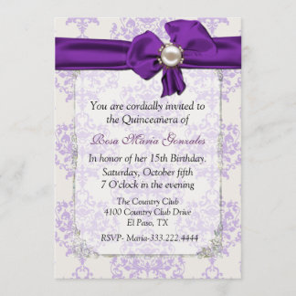 Lavender & Cream Damask Quinceañera Invitation