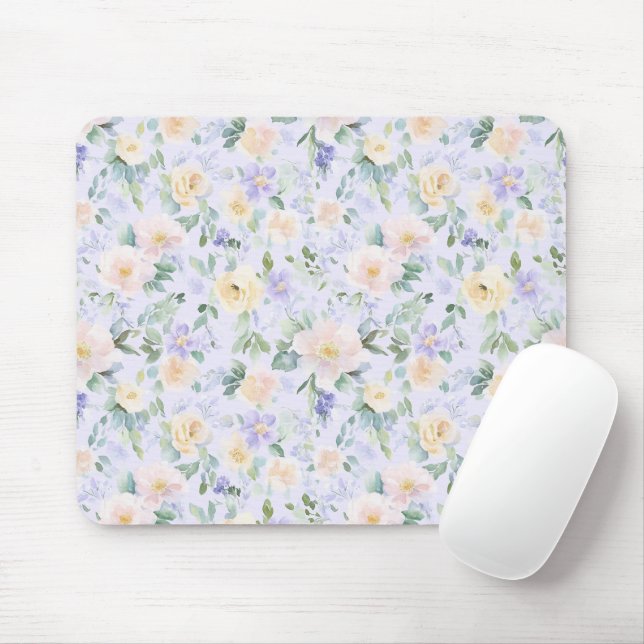 Lavender Cream Floral Mouse Pad (With Mouse)