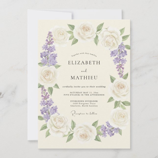 Lavender Cream Floral Romance Wedding Invitation (Front)