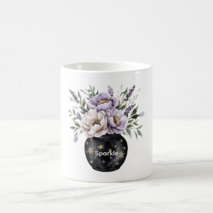 Lavender Cream Flowers Gold Sparkle Stars Vase Coffee Mug