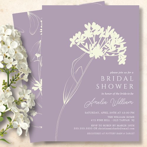 Lavender  Cream Modern Floral Bridal Shower Invitation