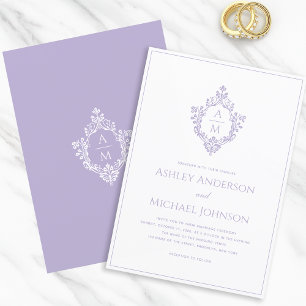 Lavender Crest Monogram Vintage Elegant Wedding Invitation
