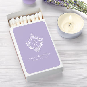 Lavender Crest Monogram Vintage Elegant Wedding Matchboxes