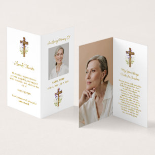 Lavender Cross Folded Photo Funeral Prayer Card
