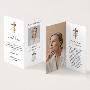Lavender Cross Folded Photo Funeral Prayer Card
