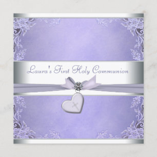 Lavender Cross Girls Purple First Communion Invitation