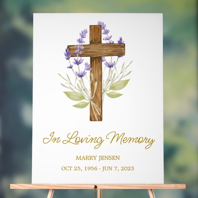 Lavender cross Memorial Funeral Acrylic Sign (Neutral)