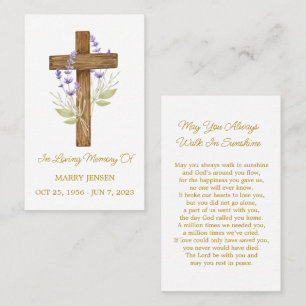 Lavender Cross Memorial Funeral Prayer Card