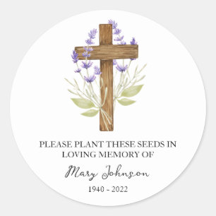 Lavender Cross Memorial Funeral Seed Packet Classic Round Sticker