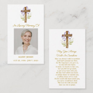 Lavender Cross Memorial Photo Funeral Prayer Card