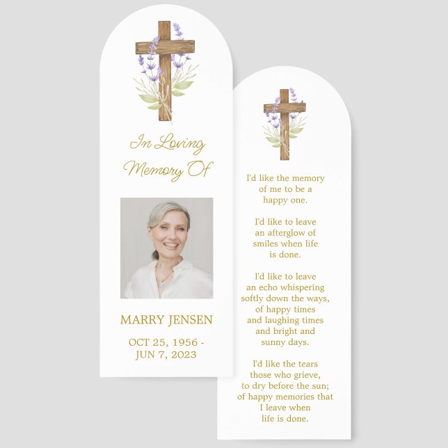 Lavender Cross Photo Memorial Bookmark (Front & Back)