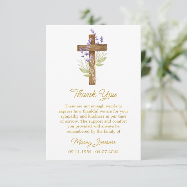 Lavender Cross Sympathy Thank You Card (Standing Front)