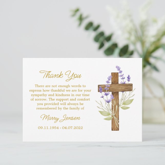 Lavender Cross Sympathy Thank You Card (Standing Front)
