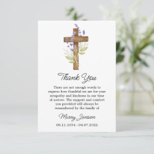 Lavender Cross Sympathy Thank You Card
