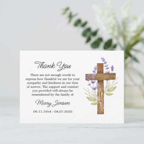 Lavender Cross Sympathy Thank You Card