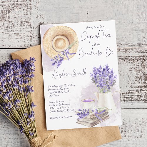 Lavender cup of tea tea party bridal shower invitation