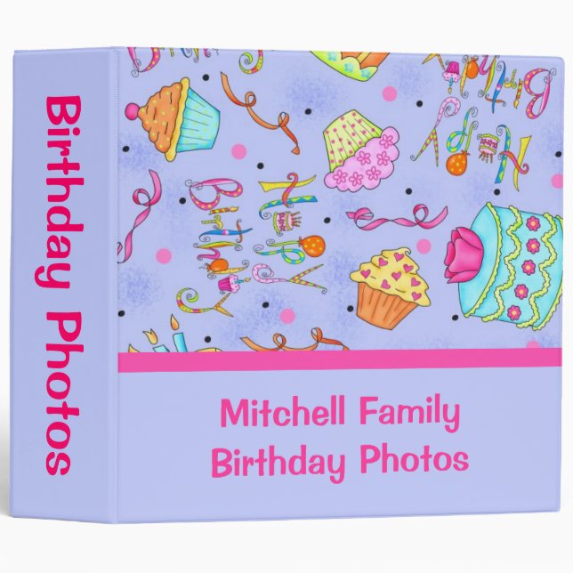 Lavender Cupcakes Cake Custom Birthday Album 3 Ring Binder (Front/Spine)