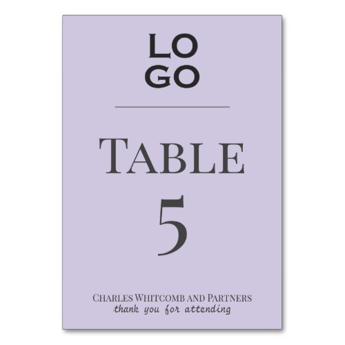 Lavender Custom Logo Business Corporate Event  Table Number