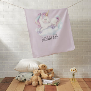 Lavender Cute Unicorn on a Cloud Dream Baby Blanket