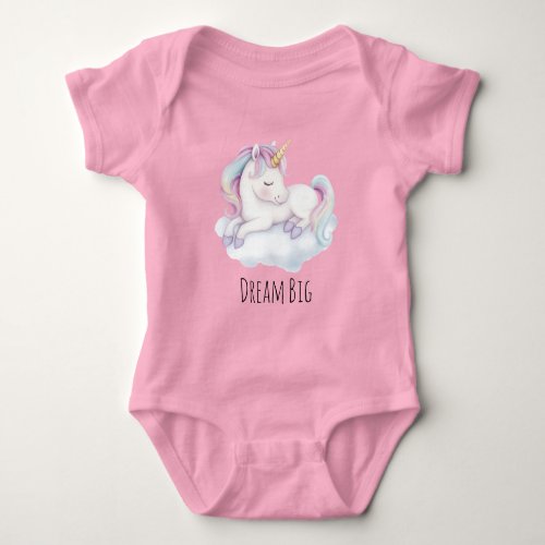 Lavender Cute Unicorn on a Cloud Dream  Baby Bodysuit