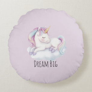 Lavender Cute Unicorn on a Cloud Dream  Round Pillow