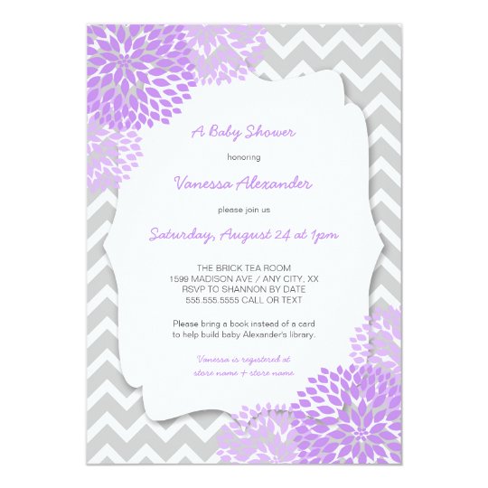 Lavender Dahlia Baby Shower Invites Purple Grey Zazzle Com