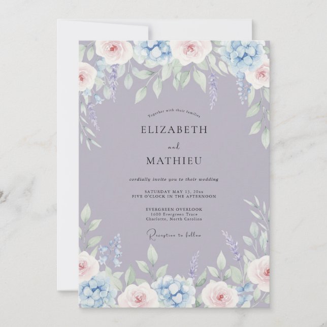 Lavender Dainty Floral Wedding Invitation (Front)
