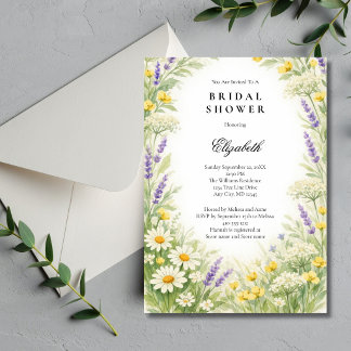 Lavender Daises Wildflowers Greenery Bridal Shower Invitation