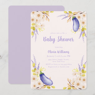 Lavender Daisy Floral Eggplant Garden Baby Shower Invitation