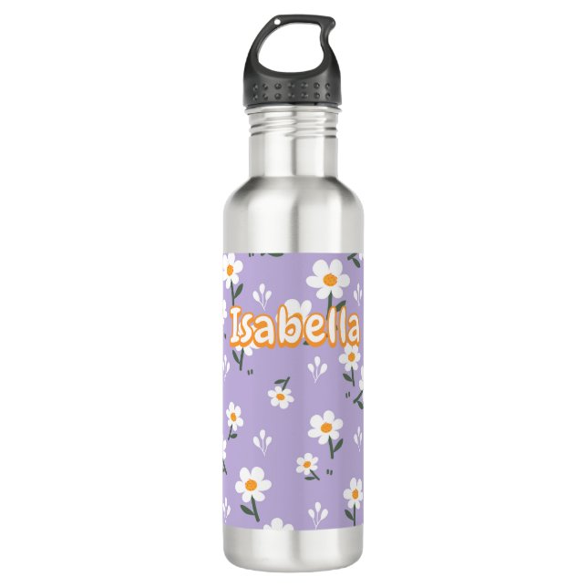Lavender Daisy Floral Pattern  Stainless Steel Water Bottle (Front)