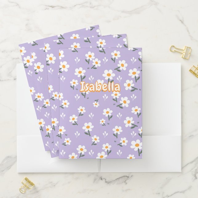 Lavender Daisy Seamless Pattern Pocket Folder (In Situ)