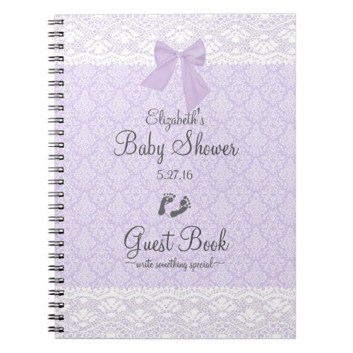 Lavender Damask and Lace Baby Shower Guest Book