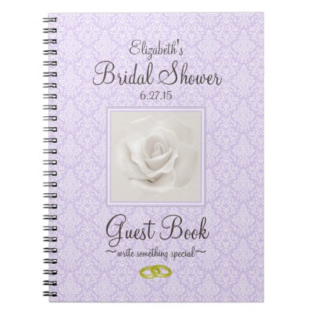 Lavender Damask And Rose Bridal Shower Guest Book